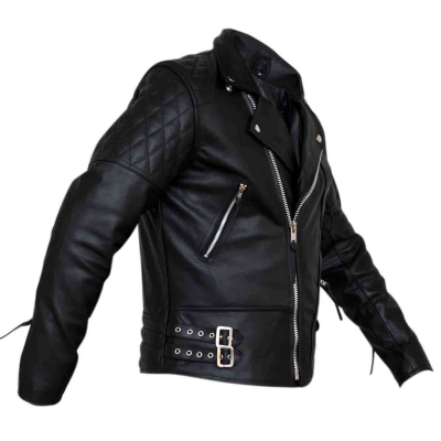 Kožený retro křivák Diamond černý s vyjímatelnými CE chrániči