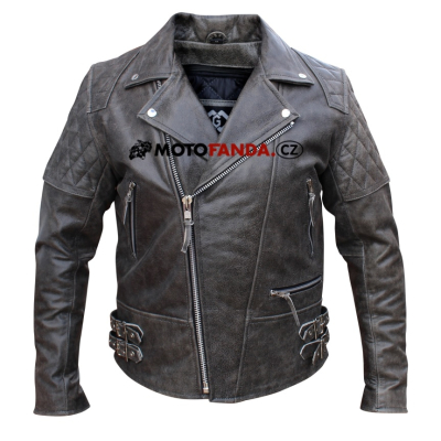 Kožený retro křivák Diamond Stonewash s vyjímatelnými CE chrániči