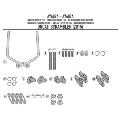 A7407A montážní sada pro plexi 7407A pro Ducati Scrambler 400/800 (15-23)