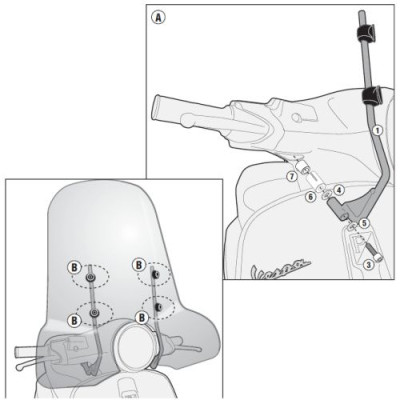 A5608A montážní sada pro plexi Piaggio Vespa Primavera 50-125 (14-24)/Sprint 50-125 (14-24)