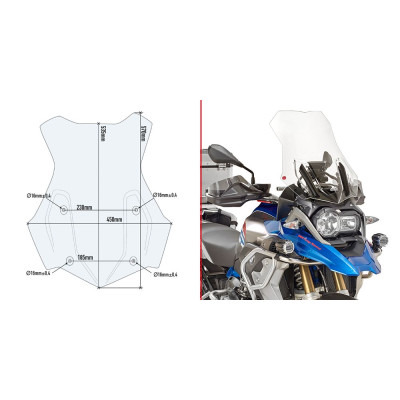5124DT plexi čiré BMW R 1200 GS (16-18), R 1250 GS (19-22) , R 1250GSA (19-24) nutná montážní sada