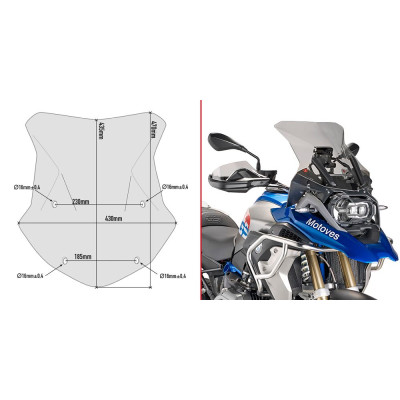 5124D plexi kouřové BMW R 1200 GS (16-18), R 1250 GS (19-23), nutný D5108KIT