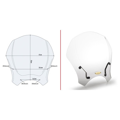 140A čiré plexi univerzální, vxš350x410 mm, nutná specifická montážní sada dle modelu motocyklu