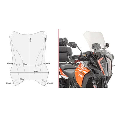 D7706ST plexi čiré KTM 1290 Super Adventure S (17-20)/1290 Super Adv. R (17-20), vxš440x410 mm