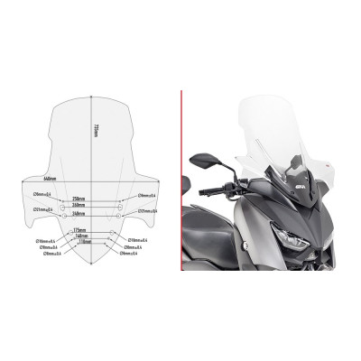 D2136ST plexi čiré Yamaha X-MAX 300 (17-22)/400 (18-21), vxš735x640 mm, o 205 mm vyšší než orig.