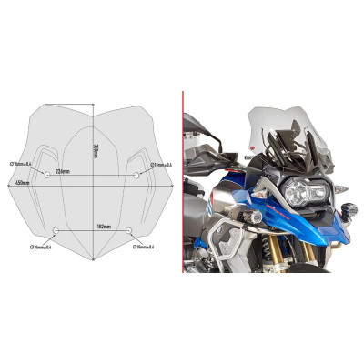 D5124B plexi kouřové BMW R 1200 GS/GSA (16-18), R 1250 GS (19-23) vxš350x450 mm
