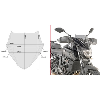 A2140 plexi kouřové Yamaha MT-07 700 (18-20), vxš280x365 mm, včetně montážní sady