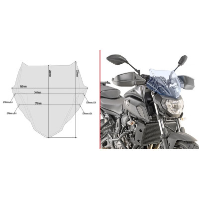 A2140BL plexi čiré/modré "ICE" Yamaha MT-07 700 (18-20), vxš280x365 mm, včetně montážní sady