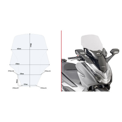 D1166ST plexi čiré Honda Forza 125-300 (19-20), vxš580x445 mm, vyšší o 110 mm