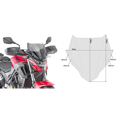 1176A plexi kouřové Honda CB 500 F (19-23)/ KAWA Z 900 (-24), vxš  280x365 mm, použij montážní sadu