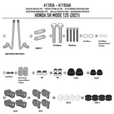 A1193A montážní sada pro plexi 1193A Honda SH Mode 125 (21-24)