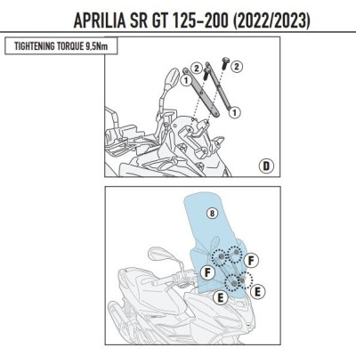 D6711KIT samostatná montážní sada pro čiré plexi 6711DT pro Aprilia SR 125-200 GT (22-24)
