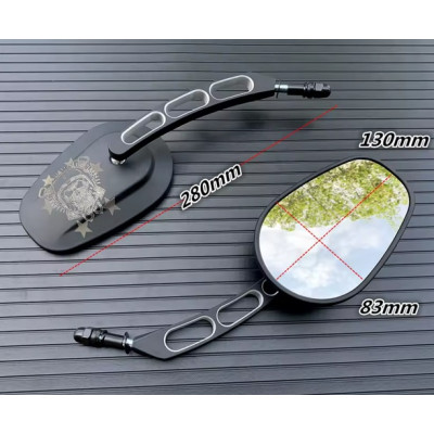 Univerzální moto zrcátka Skull – matná černá, závit 8mm, vhodné pro H-D