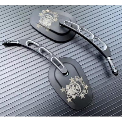 Univerzální moto zrcátka Skull – matná černá, závit 8mm,...