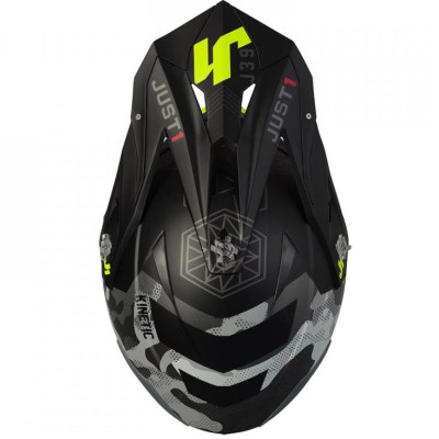 Kšilt JUST1 J39 KINETIC camo/fluo žluto/červeno/černý EXTRA SLEVA