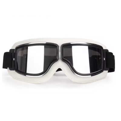 Retro brýle na motorku bílé - čirá skla