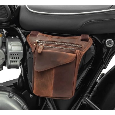 Kožená boční retro moto brašna malá hnědá