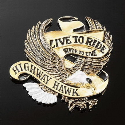 Emblém samolepící: Highway Hawk LIVE TO RIDE zlatý, 40mm