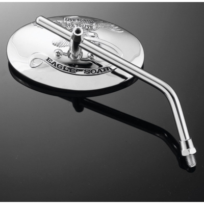 Motocyklové zrcátko Highway Hawk LIVE TO RIDE OVAL, Levá i Pravá strana, nastavitelné, chrom (1ks)